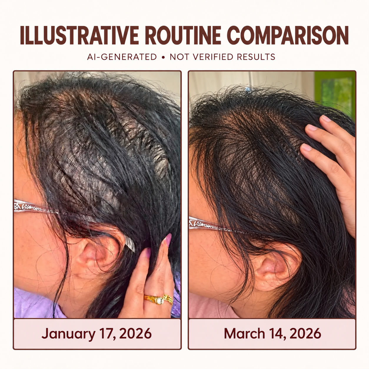 AI-generated illustrative routine comparison dated January 17 and March 14, 2026